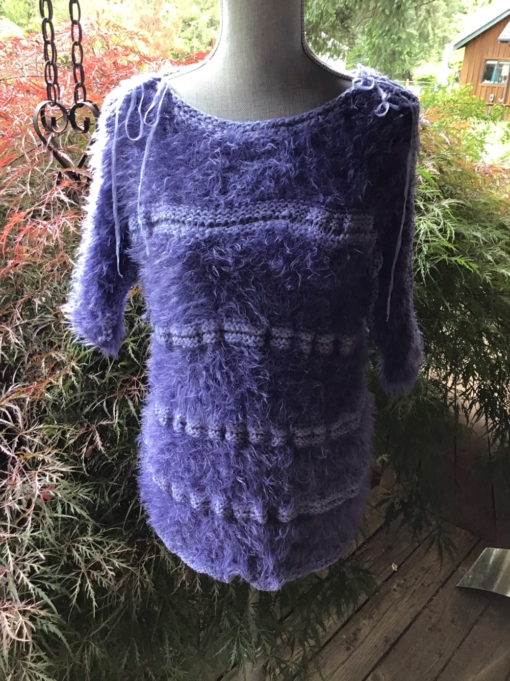 Fuzzy Purple Hand Knit Sweater Top